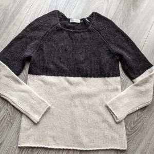 Christopher Fischer Beige/Black Color Block Wool Alpaca Blend Pullover Sweater